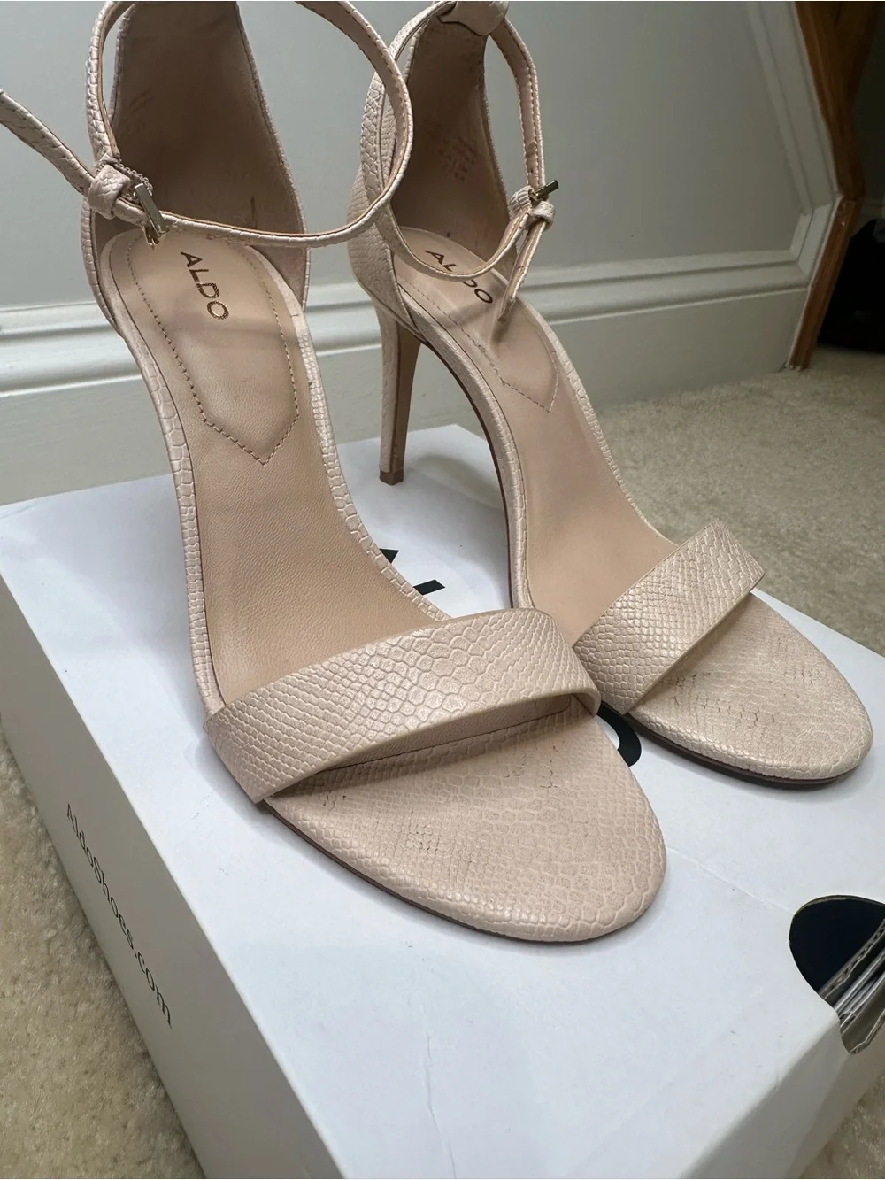 Aldo Cream Nude Open-Toe Ankle-Strap Heels